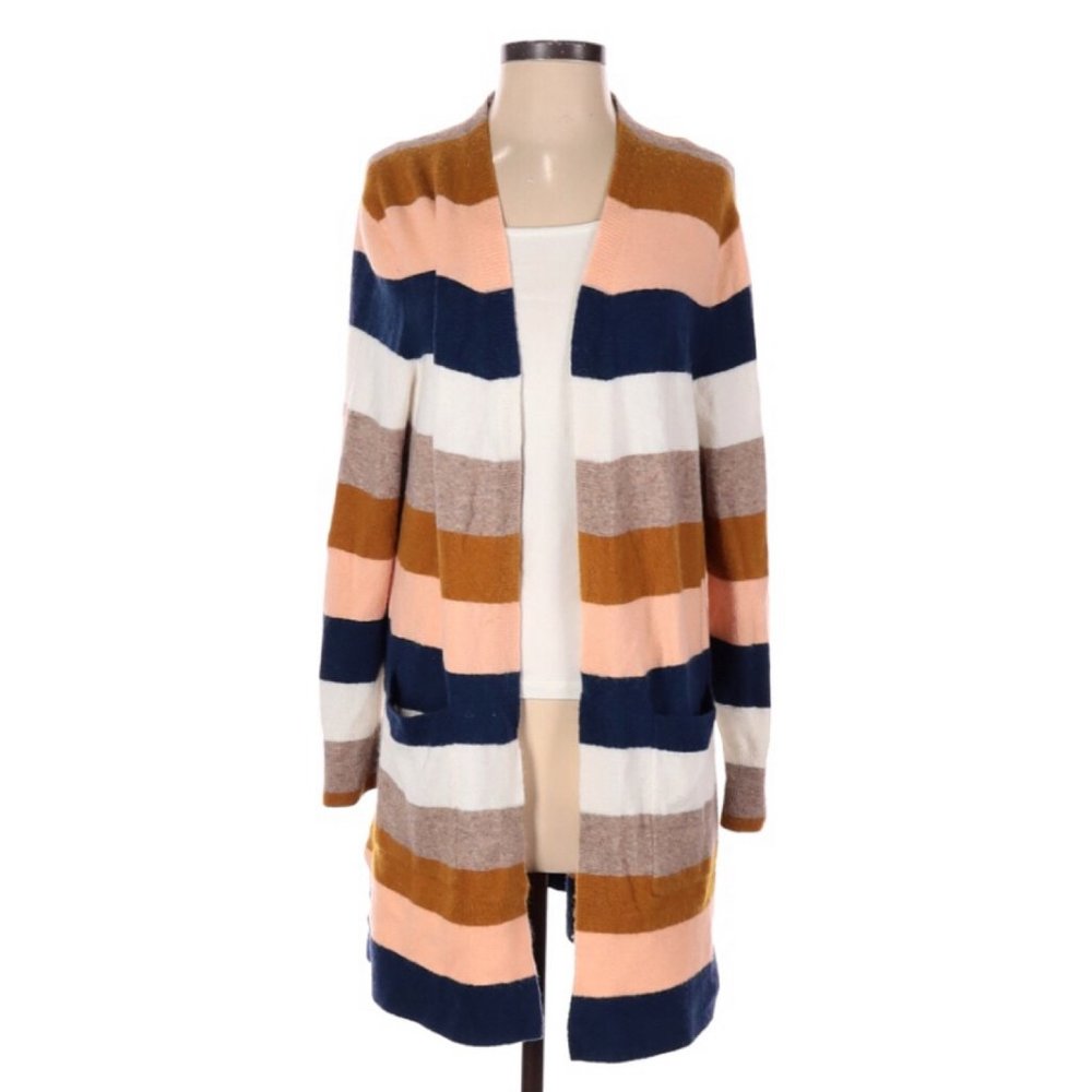 Madewell Striped Open-Front Cardigan in Navy, Peach, Mustard, Cream, Taupe